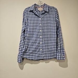 Banana Republic Women's  Navy and White Plaid Shirt, Size Medium